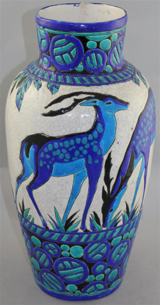 A large Boch Freres Art Deco Biches Bleues vase, attributed to Charles Catteau, 40cm